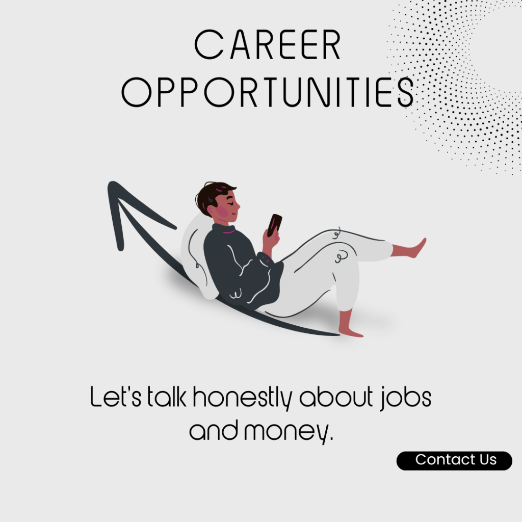 Illustration showing a person relaxing on an upward arrow, representing career growth opportunities, jobs, and income discussions in a modern digital career.
